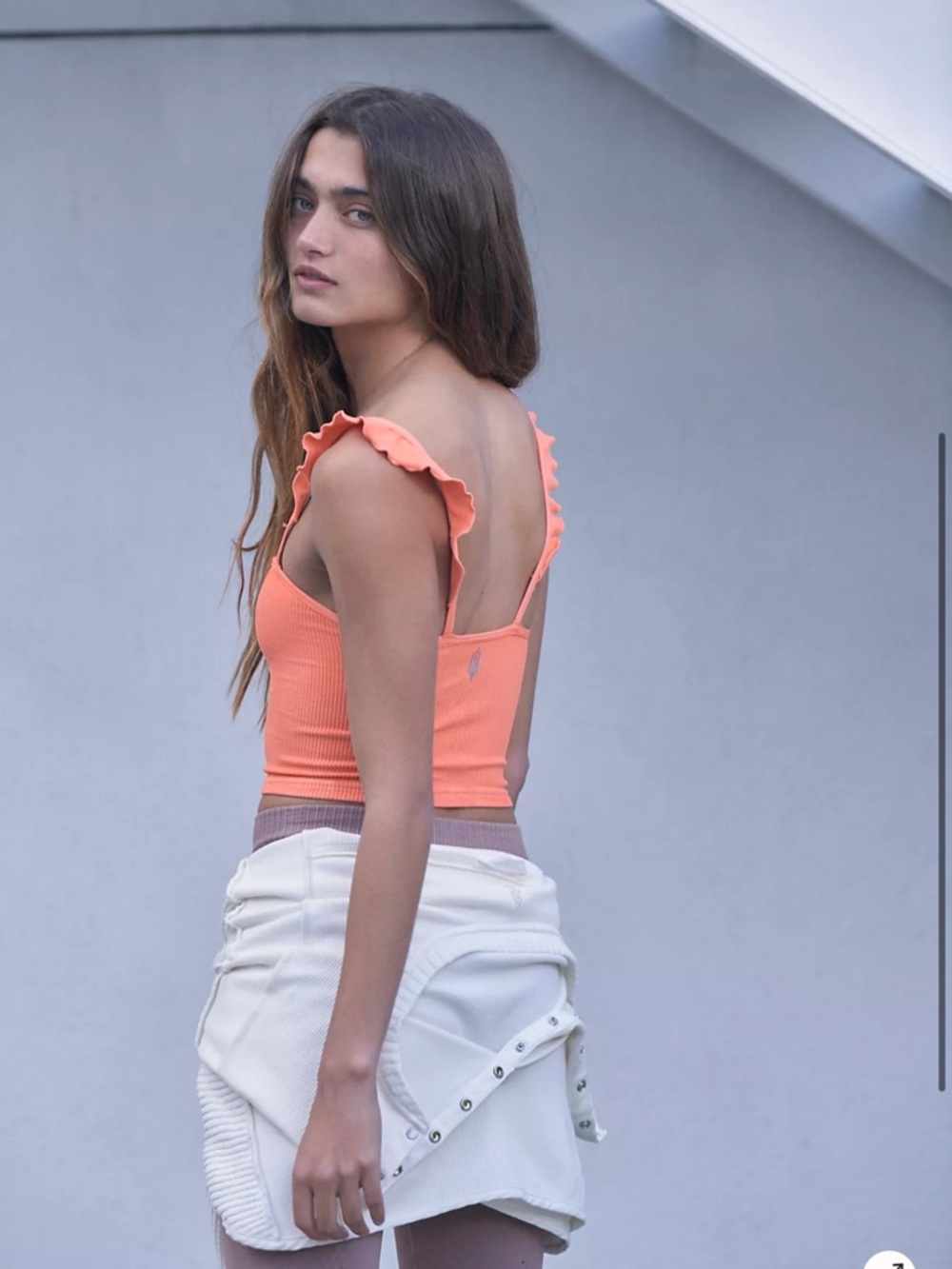 FP Movement by Free People Orange Ribbed Ruffle-Strap Crop Top - Picture 6 of 7